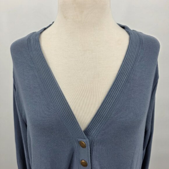 ZENANA Long Sleeve Snap Front Cardigan Sweater With Pockets Dusty Blue L NWT - Picture 4 of 11